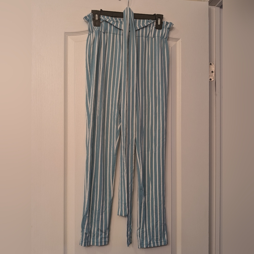 Blue and White Striped Pants